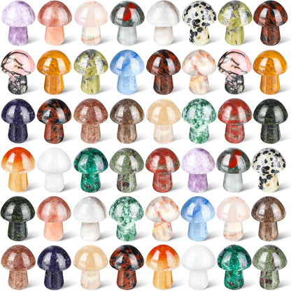 Skiennix Mini Crystal Mushroom Gemstone Sculptures - Polished Witch Decor for Home & Garden (48 Pcs)