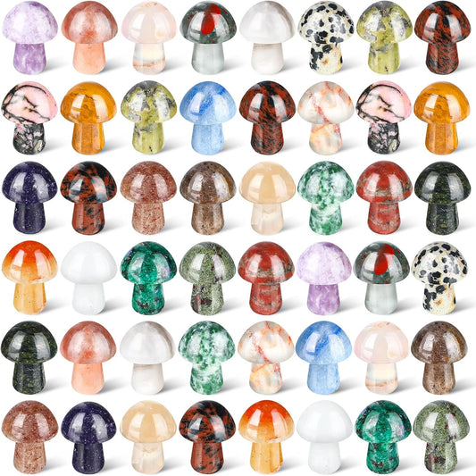 Skiennix Mini Crystal Mushroom Gemstone Sculptures - Polished Witch Decor for Home & Garden (48 Pcs)