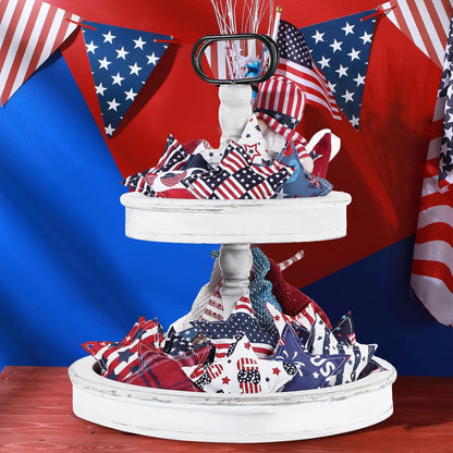 Oudain 15 Pcs Large 5-Inch Patriotic Star Tree Ornaments - Red, White & Blue Fabric Decor for 4th of July