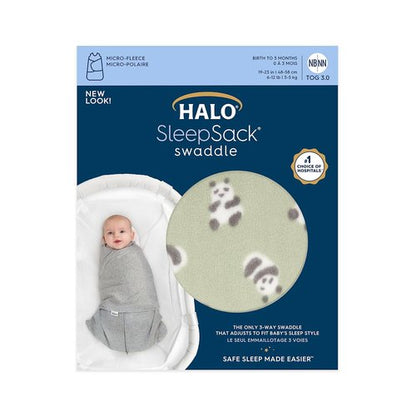 HALO Micro-Fleece Sleepsack Swaddle - 3-Way Adjustable Blanket for Newborns | Cozy Pandas, Small (3-6 Months)
