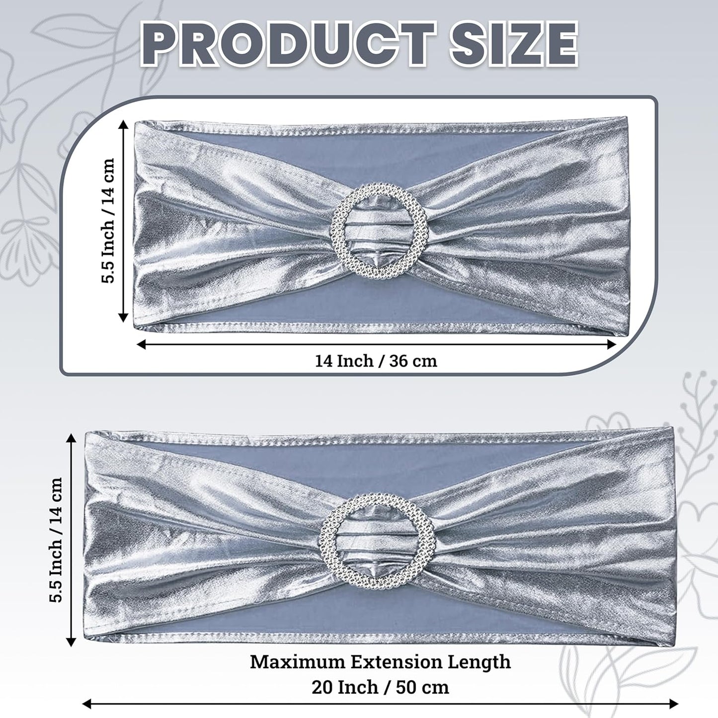 MDS Spandex Foil Chair Sashes - Universal Elastic Stretch Bow Ties with Buckle | Metallic Silver, Pack of 75