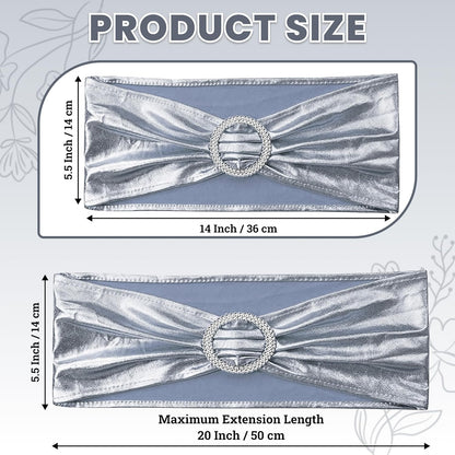 MDS Spandex Foil Chair Sashes - Universal Elastic Stretch Bow Ties with Buckle | Metallic Silver, Pack of 75