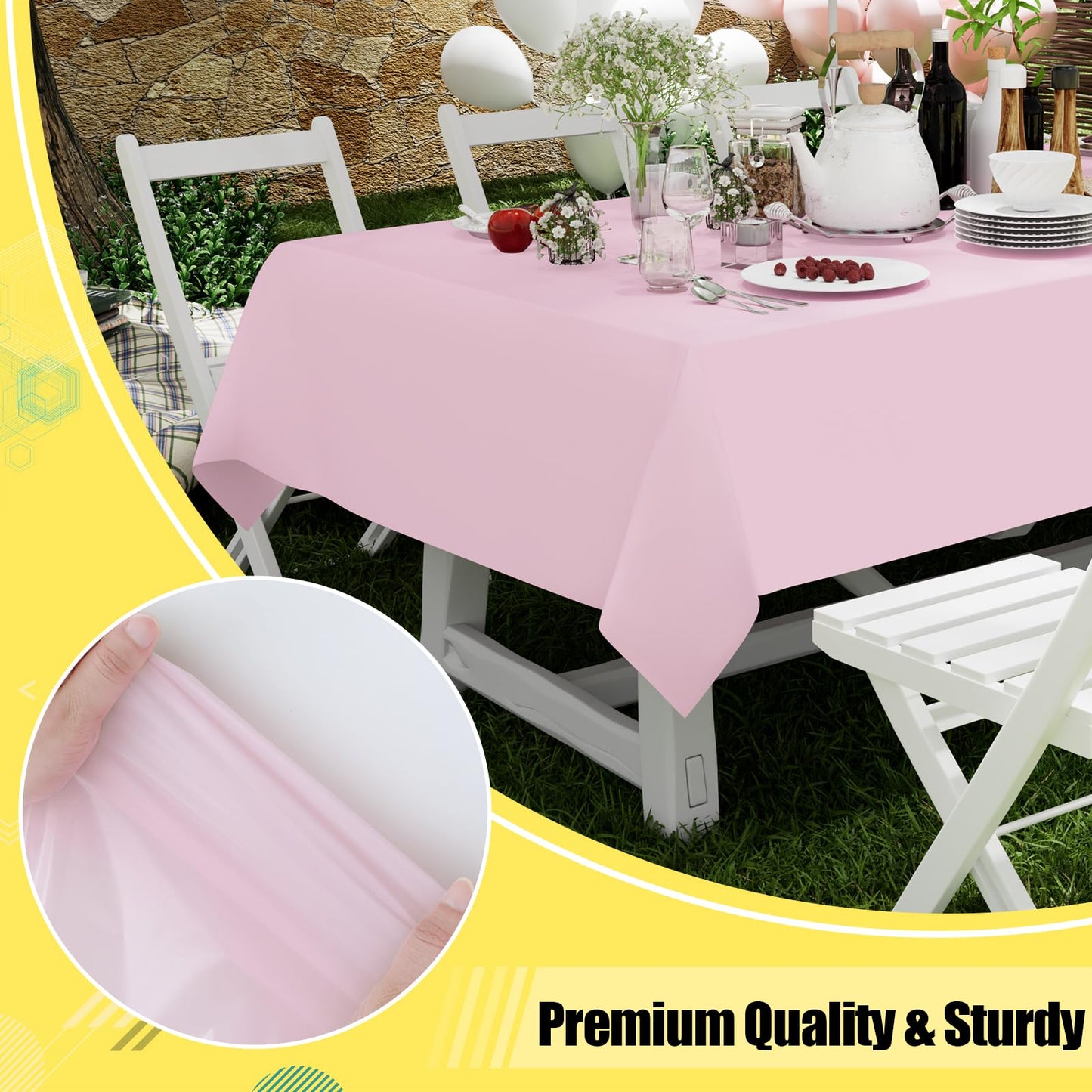 smiry Disposable Table Cloth 6 Pack, 54 x 108 Inch Table Cloths for Parties, Decorative Tablecloths for Rectangle Tables, Waterproof Plastic Table Cover, Leakproof & Sturdy, Pink