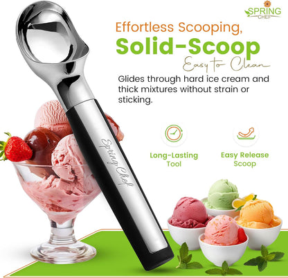 Spring Chef Heavy Duty Ice Cream Scoop - Dishwasher Safe Professional Tool for Gelato & Sundaes - Black