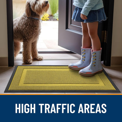 OLANLY Indoor Outdoor Front Door Mat - Waterproof All-Season Doormat, Easy Clean, 47x23, Lime Green