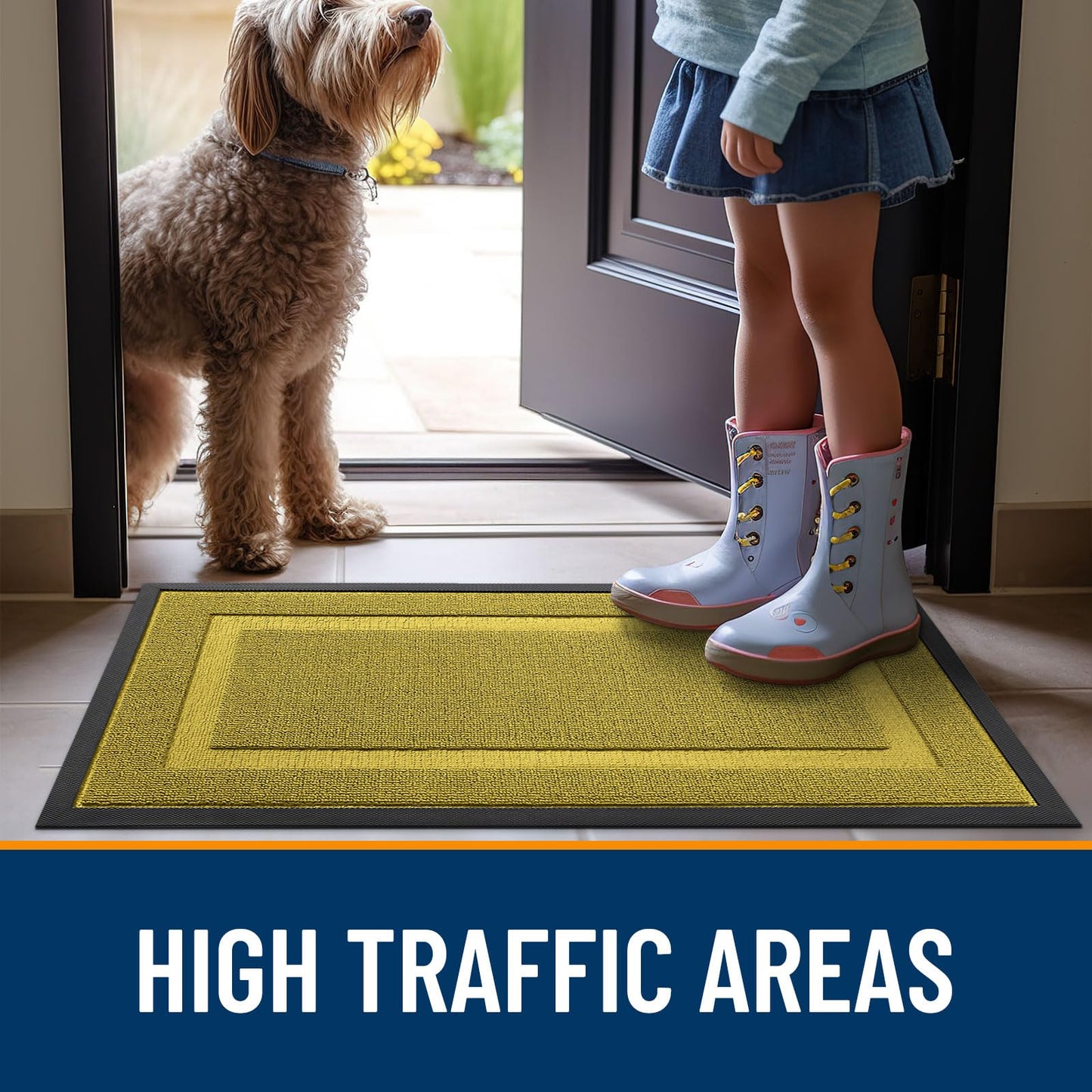 OLANLY Front Door Mat Indoor Outdoor Entrance, Waterproof All-Season, All-Weather Doormat, Sturdy Natural Rubber, Low Profile, Easy Clean Patio Porch Entryway Mat, 71x23, Lime Green
