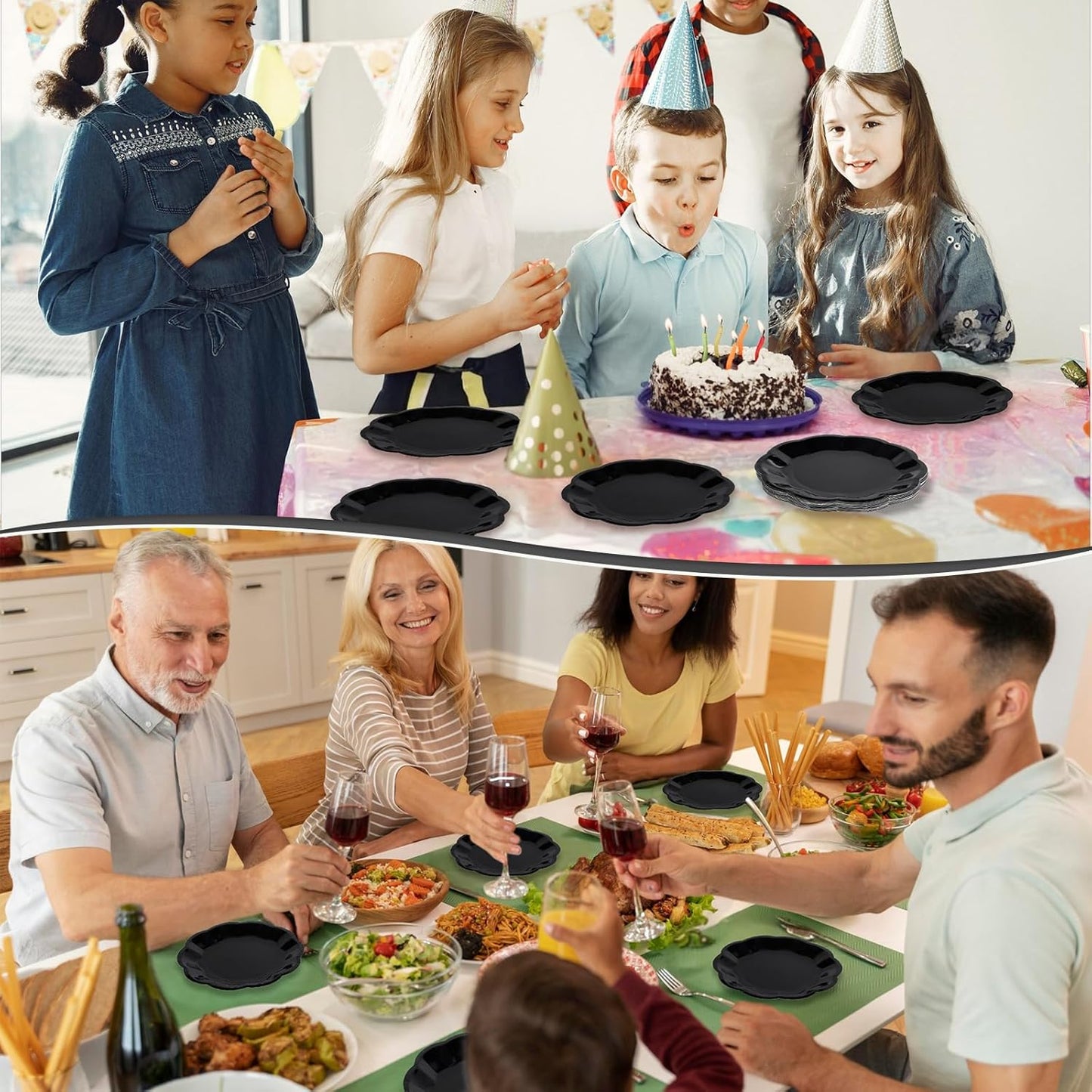 Skiennix 30 Pack Bow Cake Toppers - Elegant Black Paper Plates Included | Perfect for Parties