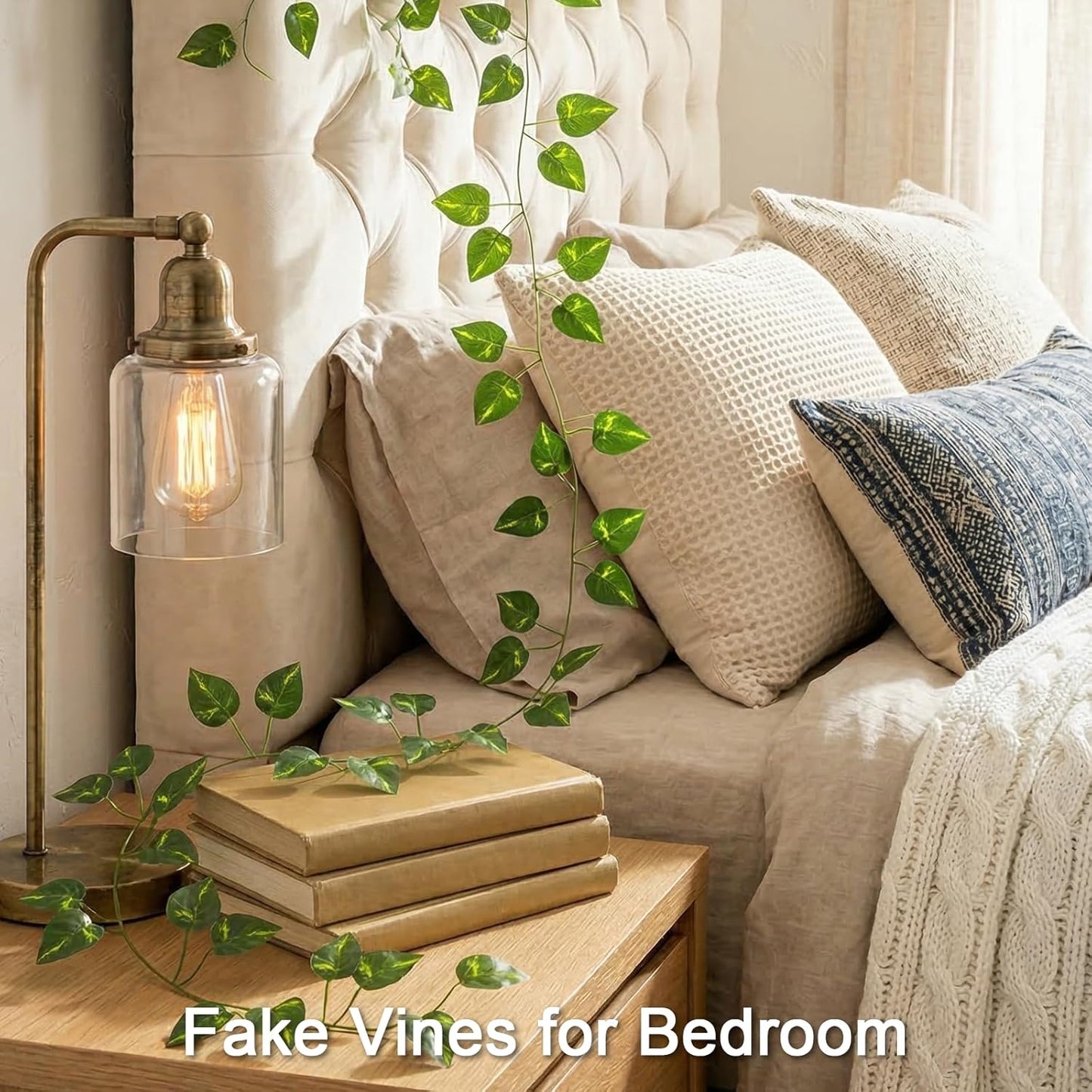 Suddus Artificial Pothos Leaves - 33 Feet Faux Greenery Hanging Garland for Home & Garden Decor