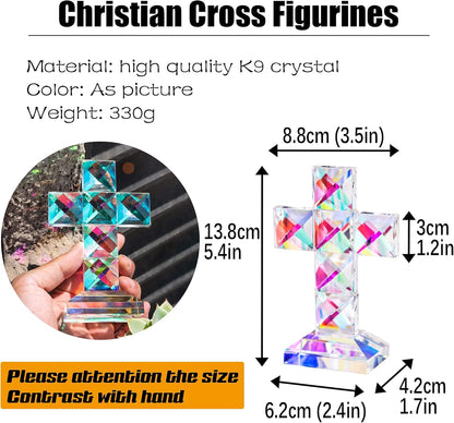 QFkris Crystal Cross Figurine - 5'' Tall Traditional Glass Craft for Memorial Gifts & Christian Decor