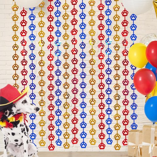 LOLStar Paw Birthday Decorations - 2 Pack Red, Yellow & Blue Tinsel Foil Fringe Curtains | 3.3 x 6.6ft Photo Booth Props & Room Decor