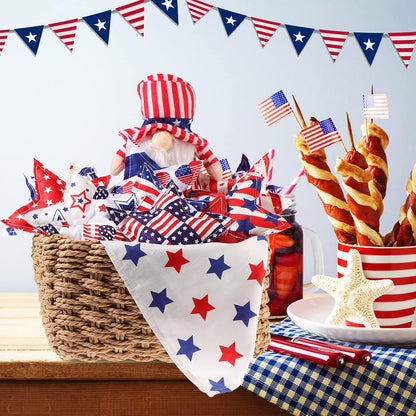 Oudain 15 Pcs Large 5-Inch Patriotic Star Tree Ornaments - Red, White & Blue Fabric Decor for 4th of July