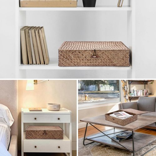 Hipiwe Seagrass Storage Basket - Woven Wicker Organizer with Lid | X-Large for Home Decor & Bathroom