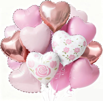 PartyWoo Pink Balloons - 127 Pcs in Various Sizes with Heart Foil for Valentine's Day & Weddings