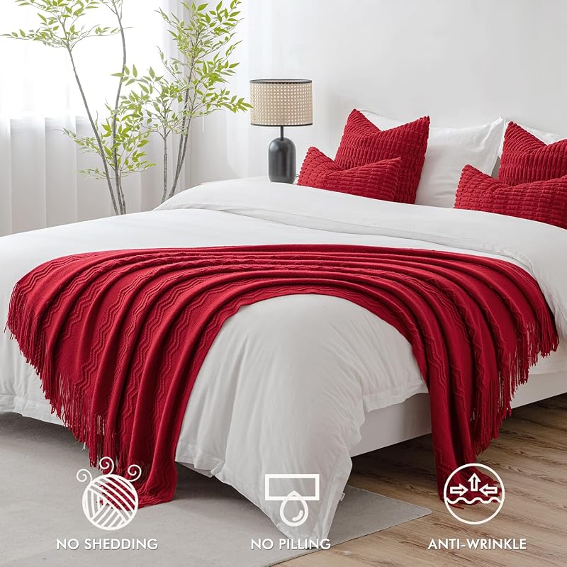 Variation of THIS listing: MIULEE Burgundy 60" x 80" Knitted Boho Throw Blanket for Couch