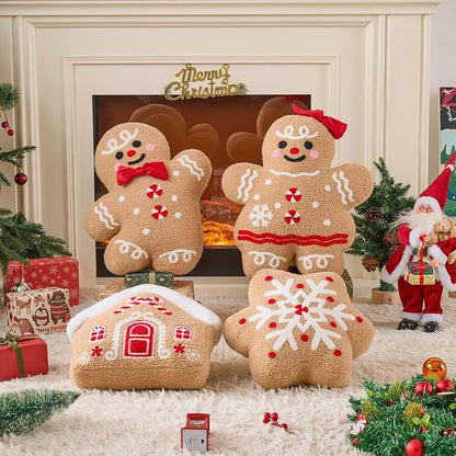 Lanpn 2-Pack Christmas Gingerbread Man Throw Pillows - Boy & Girl, 18.3'' x 15.2'' & 18.5'' x 16.3'', Soft Fleece Sherpa Xmas Decor