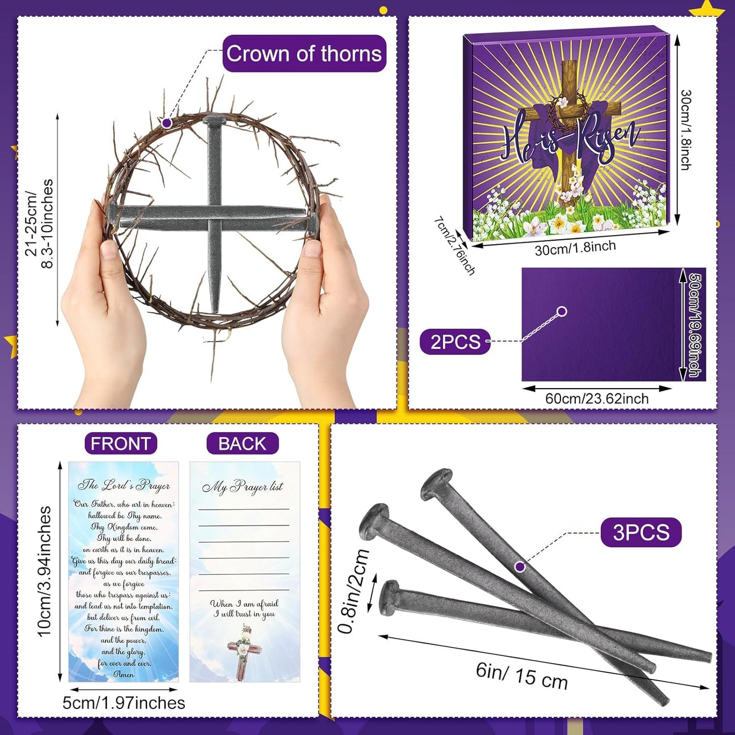 Seematn Easter Crown of Thorns Set - 8-Inch Christian Wreath with Cross Nails & Gift Box