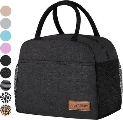 Douyadady Insulated Lunch Bag - Stylish Black Lunch Box for Men and Women | Durable & Spacious