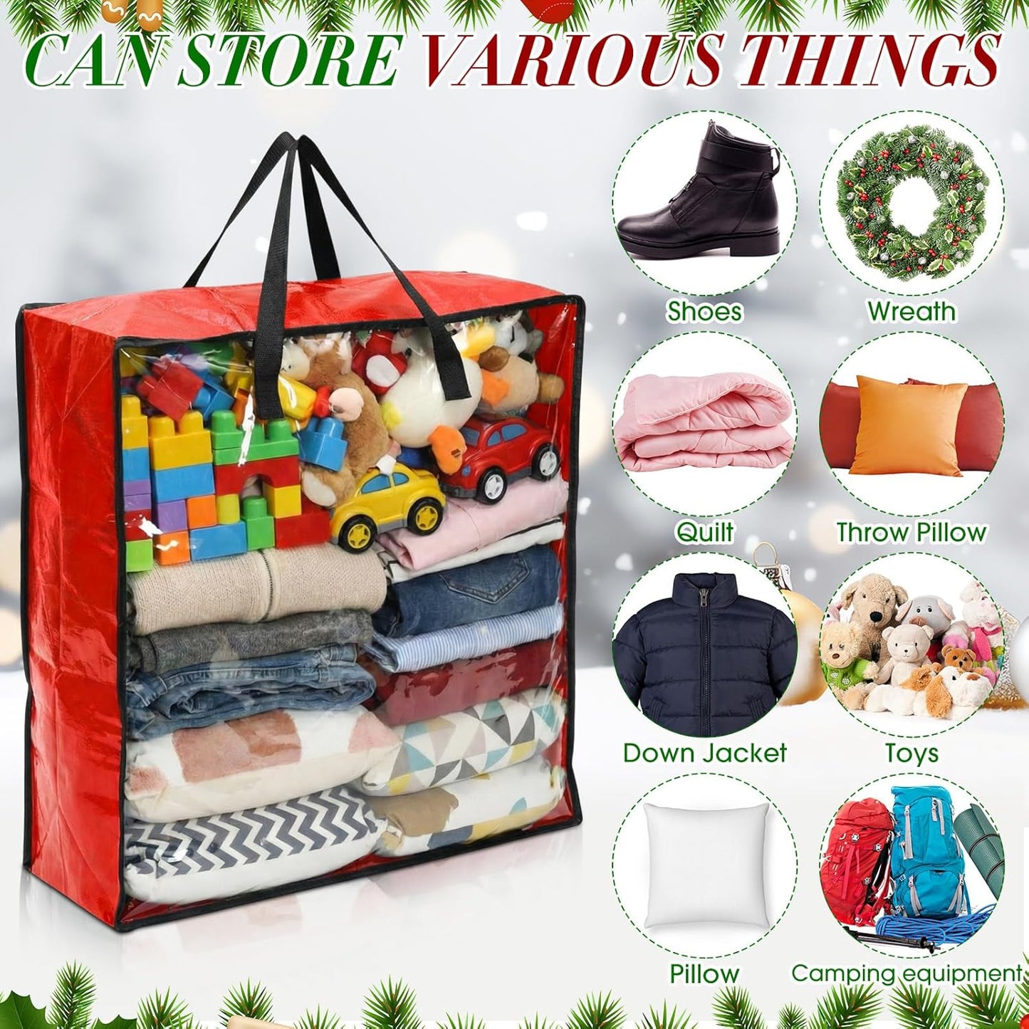 Storage Bags - Oversized 25 Gallon Zipper Tote Bags for Clothes & Decorations | 6 Pack, Red 26 x 26 x 8.7 Inches