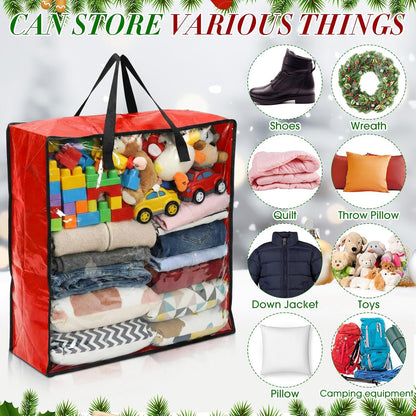 Storage Bags - Oversized 25 Gallon Zipper Tote Bags for Clothes & Decorations | 6 Pack, Red 26 x 26 x 8.7 Inches
