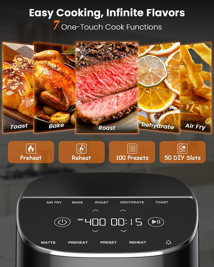 Nuwave Brio Plus Air Fryer - 8 Qt PFAS-Free with 7 Digital Cooking Functions | 150 Presets, 50°F-400°F