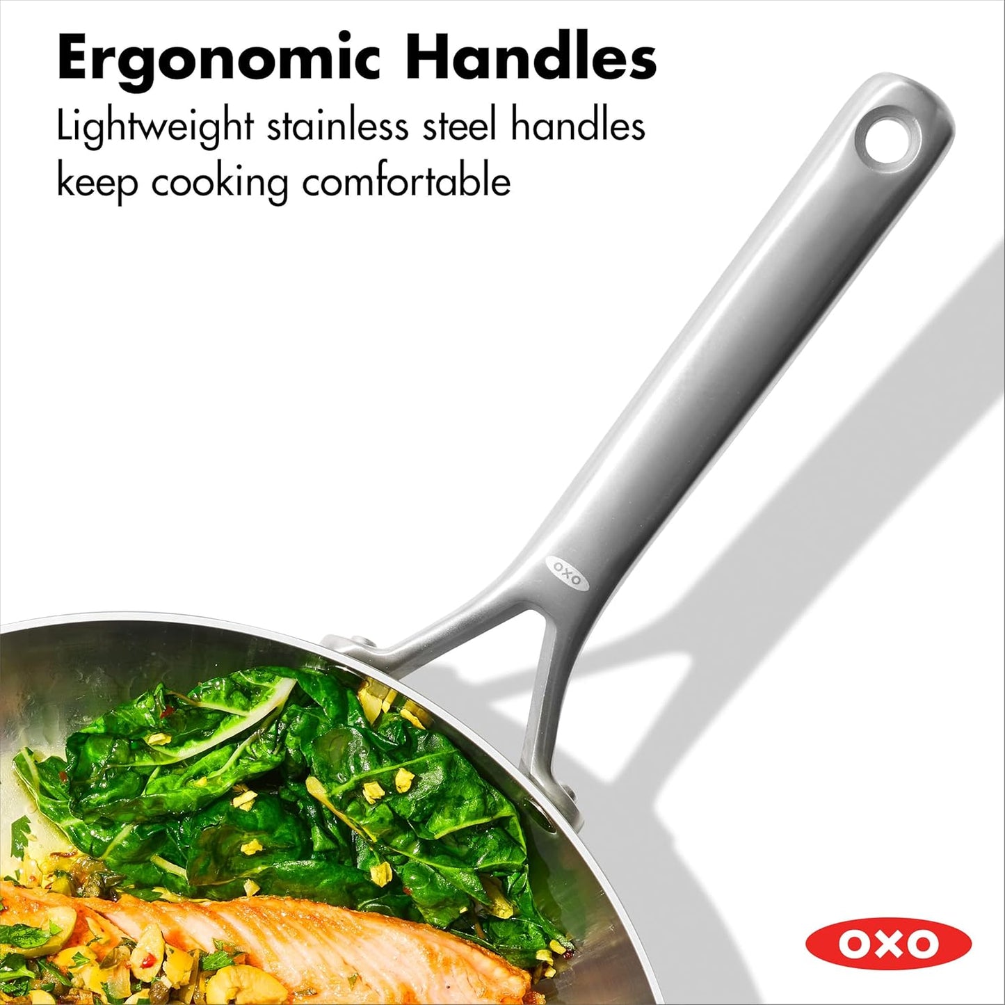 OXO Mira Tri-Ply Stainless Steel Frying Pan - 12" Induction Skillet, Dishwasher Safe & Metal Utensil Friendly