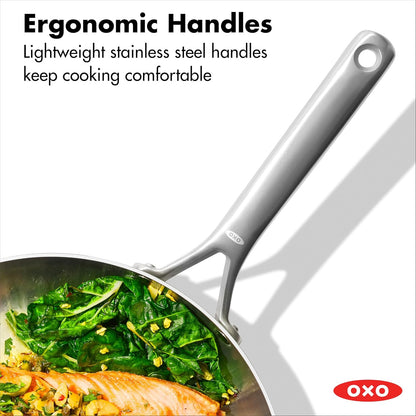 OXO Mira Tri-Ply Stainless Steel Frying Pan - 12" Induction Skillet, Dishwasher Safe & Metal Utensil Friendly