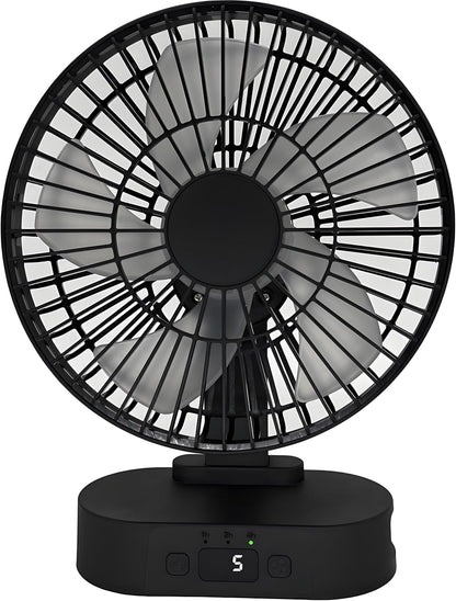 Skiennix USB Mini Desk Fan - 6-Inch, 5-Speed Adjustable Wind, Digital Display & 90-Degree Rotation | Black