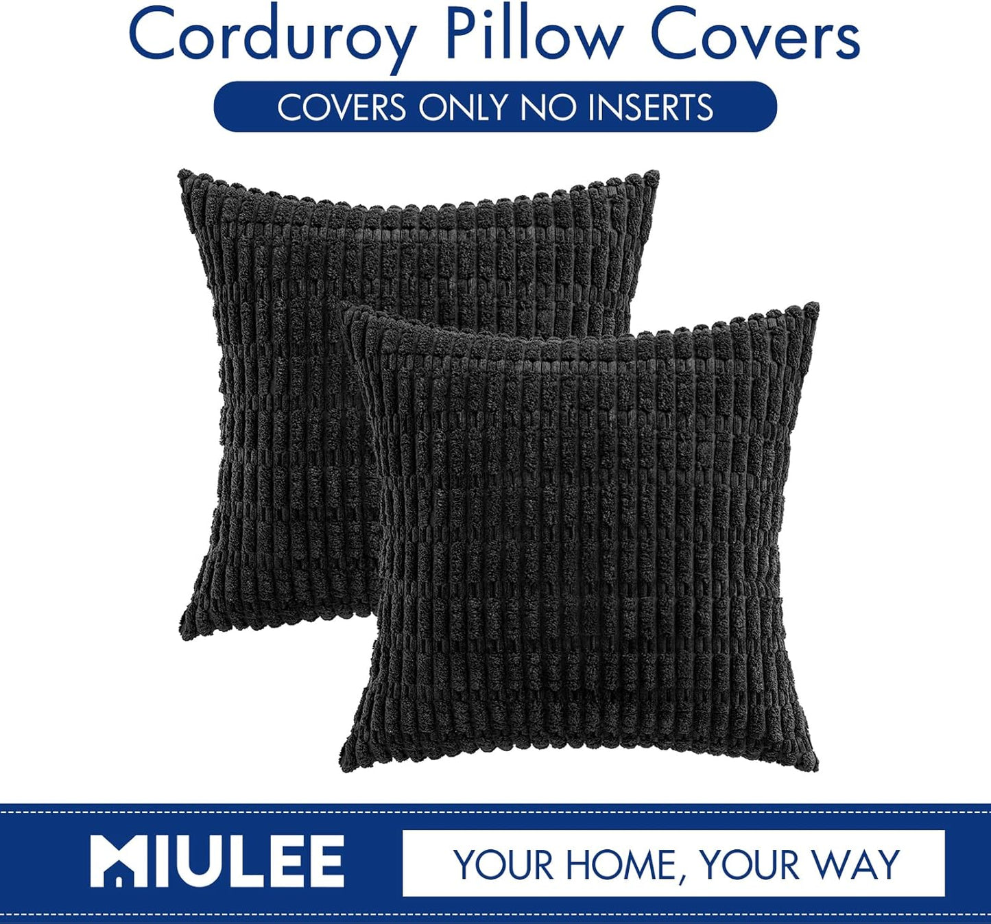 MIULEE Euro Sham Pillow Covers - Soft Corduroy Boho Striped Design | 24x24 Inch for Modern Farmhouse Decor