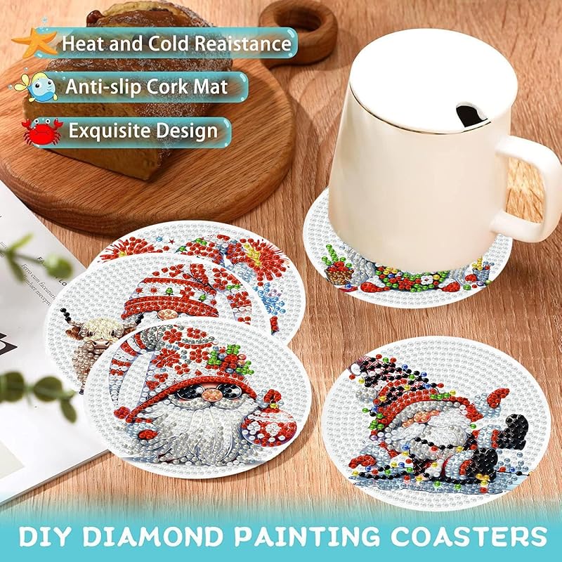 Christmas Gnome Diamond Art Coasters Kit - 8 Pcs by Ekuxom (Variation: Christmas Gnome)