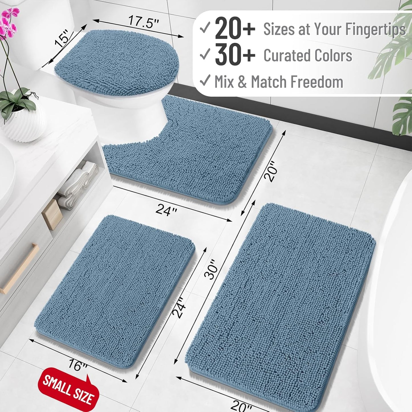 OLANLY Large Bathroom Rugs - Extra Soft Chenille Bath Mats | Quick-Dry, Machine Washable, 40x24, Airy Blue