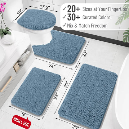 OLANLY Bath Rugs - Extra Soft Absorbent Chenille Mats with Rubber Backing | 30x18 Inches, Airy Blue