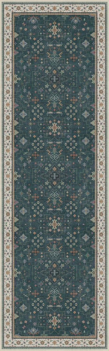 Regine Switzerland Dark Green Washable Kitchen Runner Rug - 2'6"x8' Non-Slip Rubber Backing, Stain Resistant