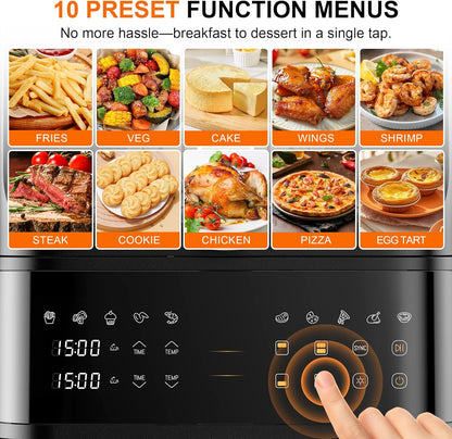 Skiennix 13QT Dual-Basket Air Fryer - Compact Vertical Design with Viewing Window & 10-in-1 Presets
