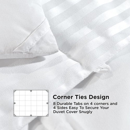 Bedsure Duvet Insert King Size - Lightweight Comforter, Quilted Cooling Duvet Insert, Down Alternative Summer Comforter with 8 Tabs, Ultra Soft Blanket, Striped, King, White, 90x102 inches