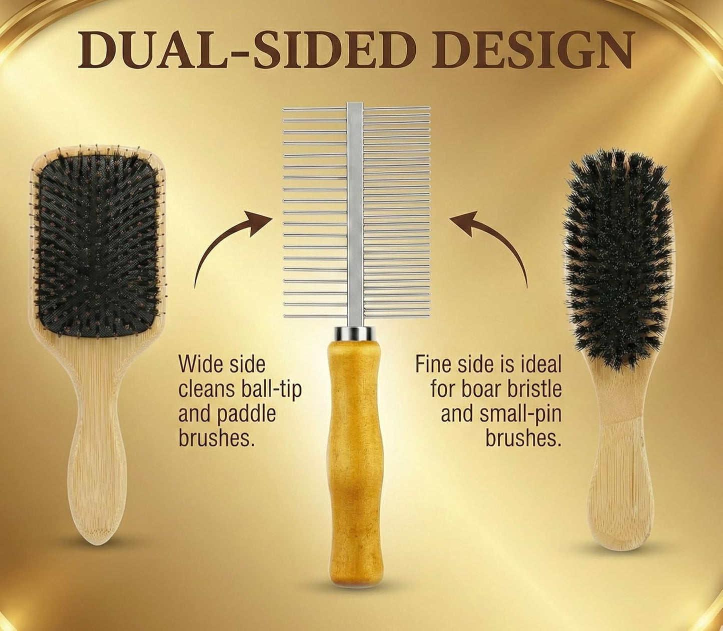 XCEL Hair Brush Cleaner Tool - Dual-Sided Remover Comb for Hair & Dust Buildup | Ideal for Paddle & Boar Bristle Brushes