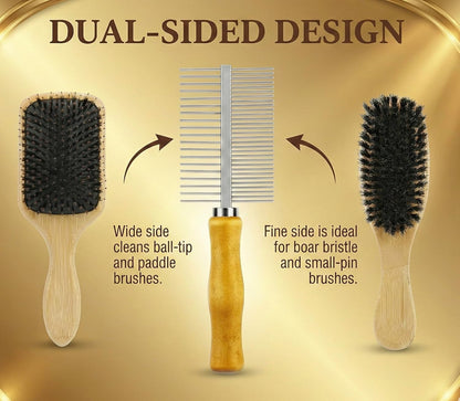 XCEL Hair Brush Cleaner Tool - Dual-Sided Remover Comb for Hair & Dust Buildup | Ideal for Paddle & Boar Bristle Brushes