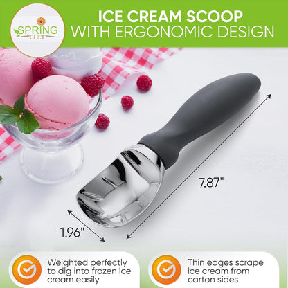 Spring Chef Heavy Duty Ice Cream Scoop - Comfortable Grip, Dishwasher Safe | Perfect for Gelato & Sorbet