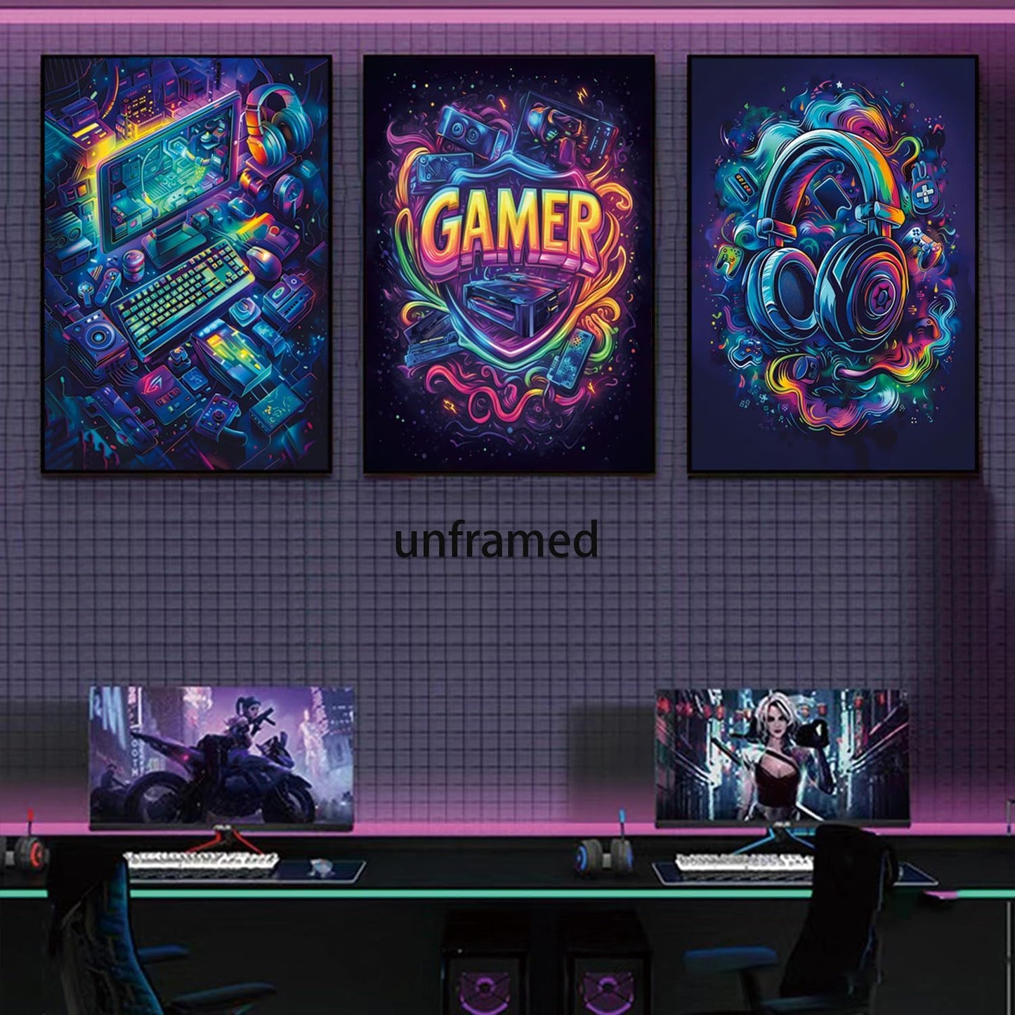 Yolbcdr Gaming Posters - Set of 3 Cool Video Game Wall Art Prints | Unframed 16x24in Canvas Decor