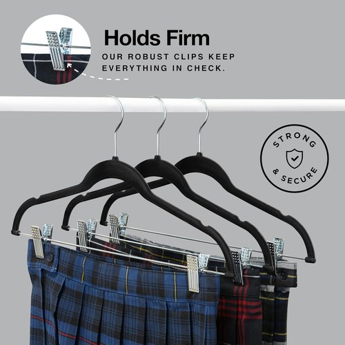 Home-it Pants Hangers - 10 Pack Black Velvet Non-Slip Clips for Space-Saving Clothing Storage
