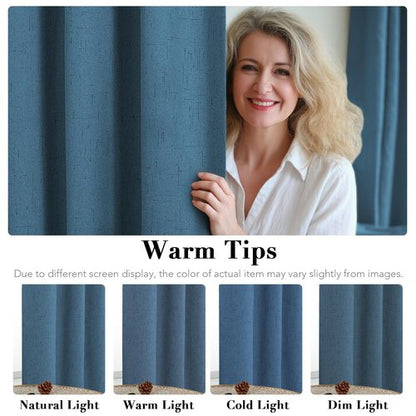 H.VERSAILTEX 100% Blackout Curtains for Bedroom Thermal Insulated Linen Textured Curtains Heat and Full Light Blocking Drapes Living Room Curtains 2 Panel Sets, Blue Sapphire, 52x84 Inch