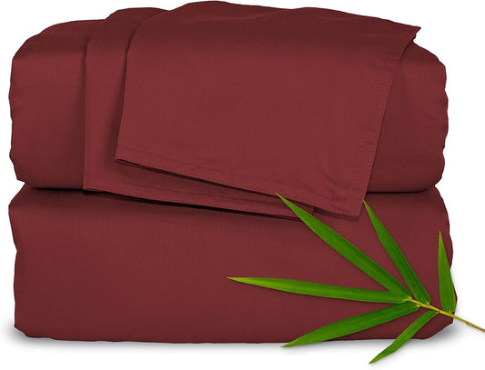 Pure Bamboo Queen Sheets - Luxuriously Soft & Cooling 100% Organic Viscose Bed Sheet Set | Merlot Color, Double Stitching