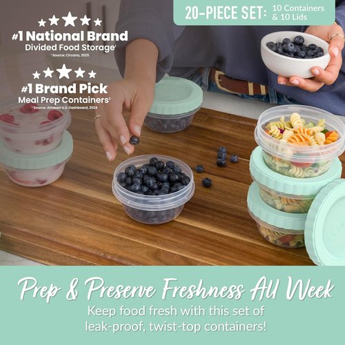 Bentgo Prep - 20-Piece Leak-Proof Deli Containers Set | 8 fl oz, Reusable, BPA-Free, Microwave & Dishwasher Safe (Honeydew)