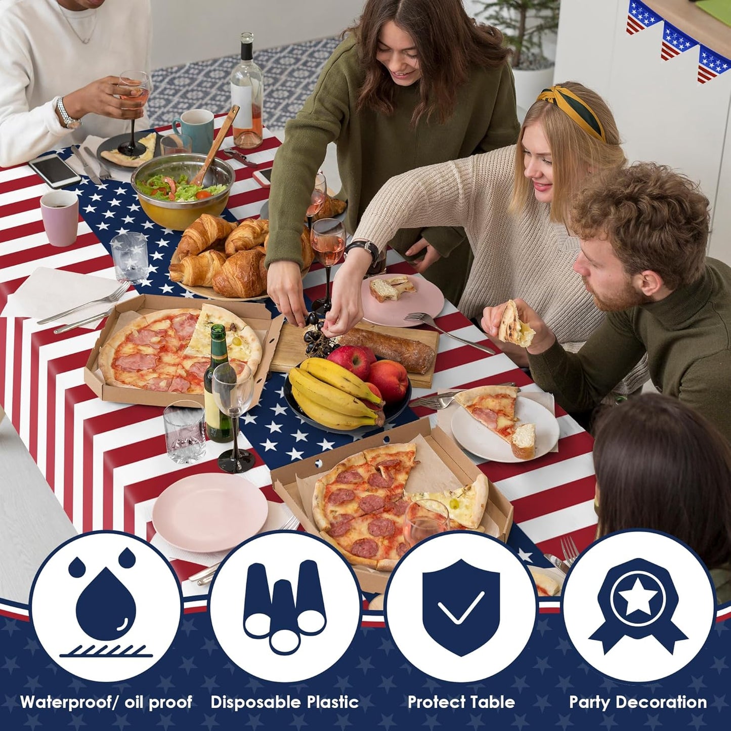 OHOME 4th of July Decorations - Patriotic American Flag Tablecloth for Outdoor Parties | 54"x108", 2 Pack