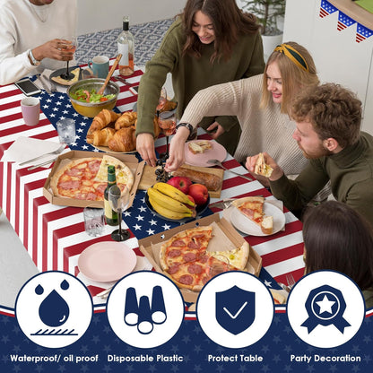 OHOME 4th of July Decorations - Patriotic American Flag Tablecloth for Outdoor Parties | 54"x108", 2 Pack