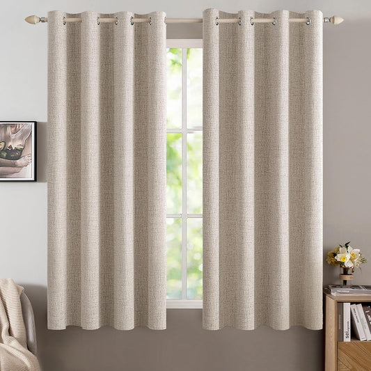 MIULEE Blackout Linen Textured Curtains - Thermal Insulated Room Darkening Drapes | 52 x 63 Inch (2 Panels)