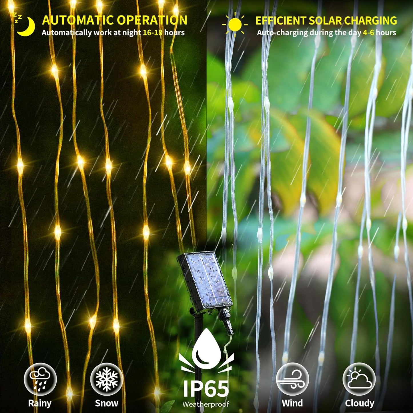 Skiennix Solar Curtain Lights - Waterproof 300 LED Twinkle Fairy String Lights | 10x10 Ft with Remote & 8 Modes for Outdoor Parties & Weddings