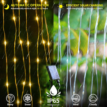 Skiennix Solar Curtain Lights - Waterproof 300 LED Twinkle Fairy String Lights | 10x10 Ft with Remote & 8 Modes for Outdoor Parties & Weddings