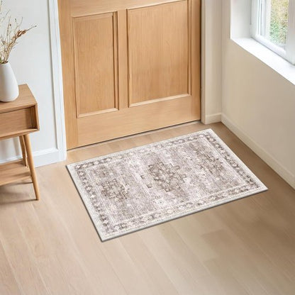Boho Bathroom Rugs - Washable Non-Slip Soft Area Rug for Entryway & Kitchen | Modern Farmhouse Design (2x3 Beige/Latte)