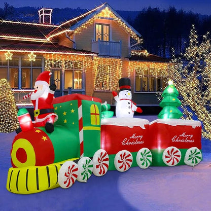 Aixuler 11 ft Christmas Inflatable Train Decoration with Santa - Red & Green LED Lights