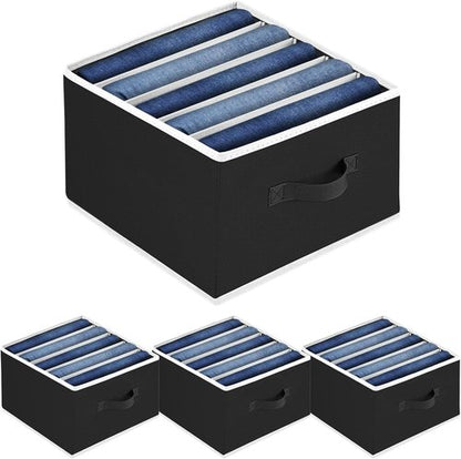 Homsorout Closet Organizers - Foldable 5-Cell Jean Organizer for Clothes | 4 Sets in Black